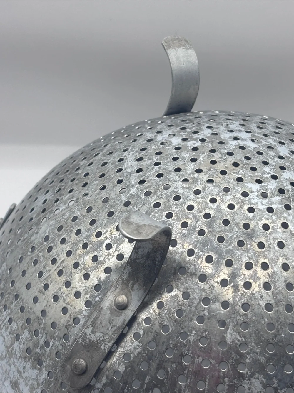 Vintage Galvanized Metal Colander with Legs and Handles - Silver